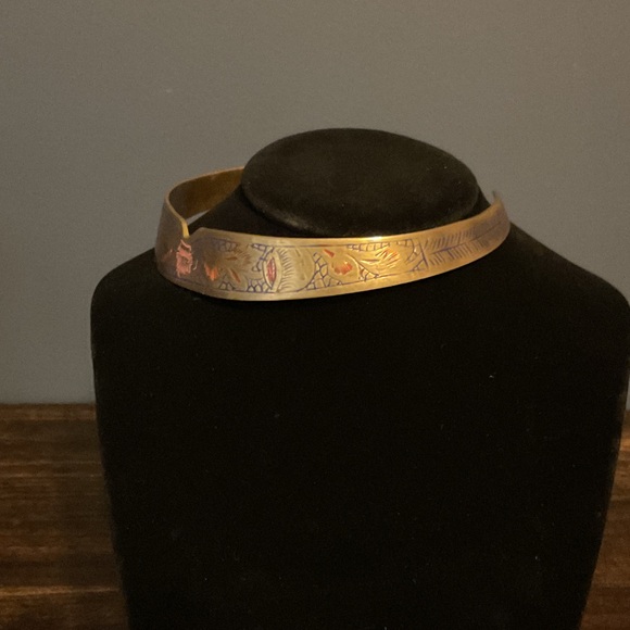 Unique Vintage Gold and Blue Inlay Choker Necklace - Picture 3 of 3